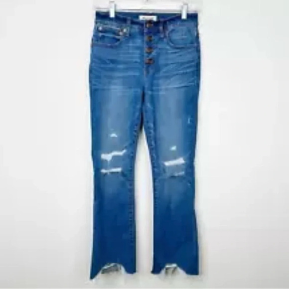 MADEWELL Cali Demi-Boot Jeans in Bronson Wash Button-Front Distressed Legs Sz 25 - Picture 3 of 4